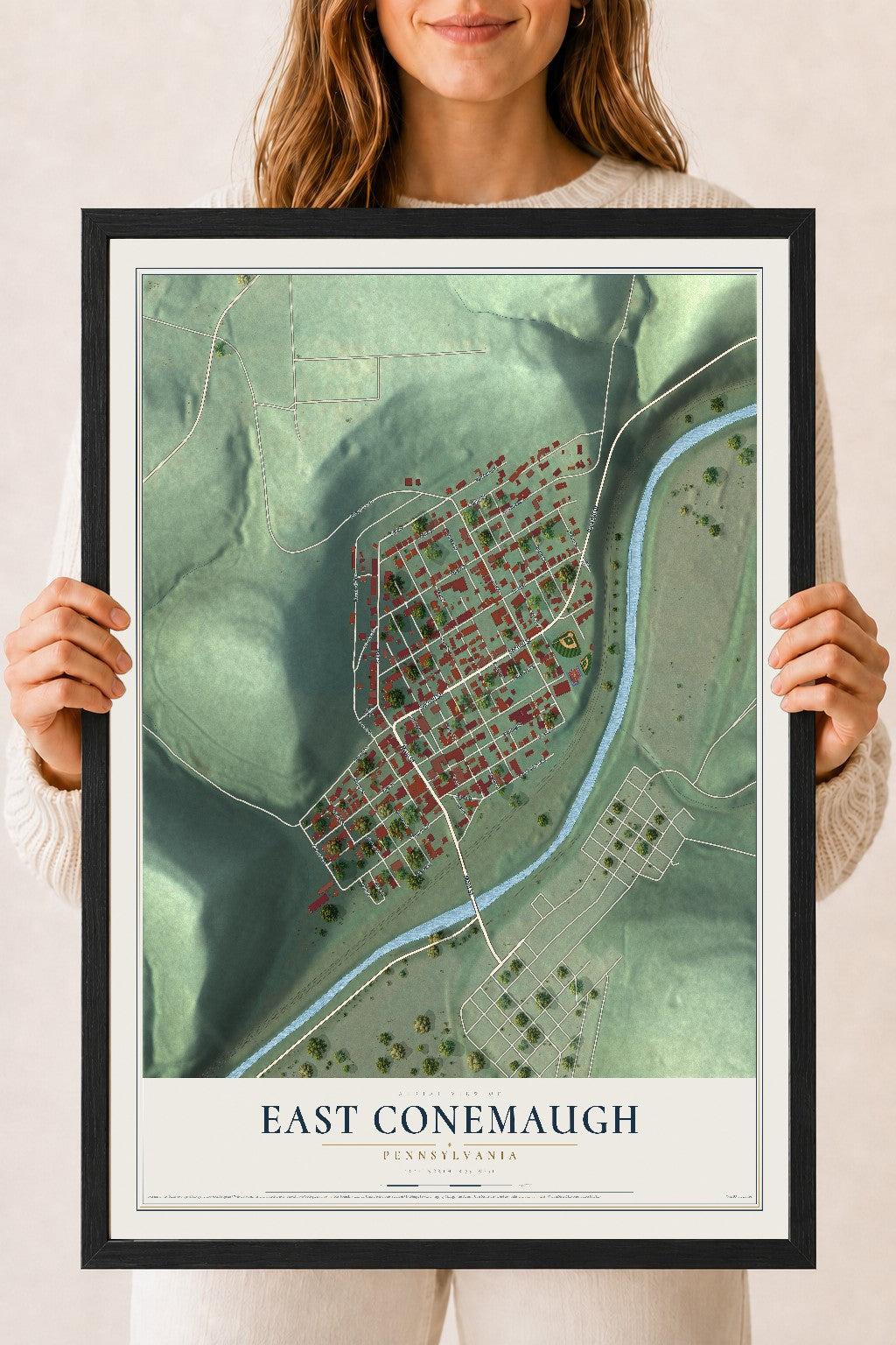 Map of East Conemaugh, Pennsylvania, 18 x 24 inch print in a black wood frame