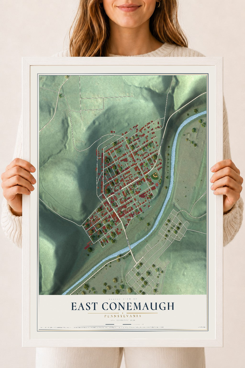 Map of East Conemaugh, Pennsylvania, 18 x 24 inch print in a white wood frame
