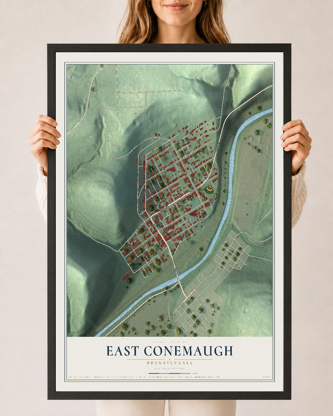 Map of East Conemaugh, Pennsylvania, 24 x 36 inch print in a black wood frame