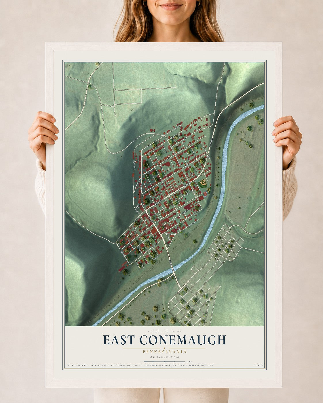Map of East Conemaugh, Pennsylvania, 24 x 36 inch print in a white wood frame