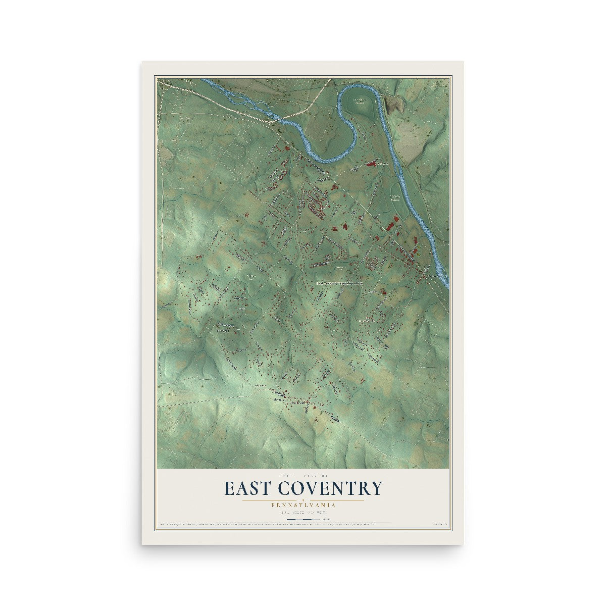 Map of East Coventry, Pennsylvania, 12 x 18 inch unframed archival matte print