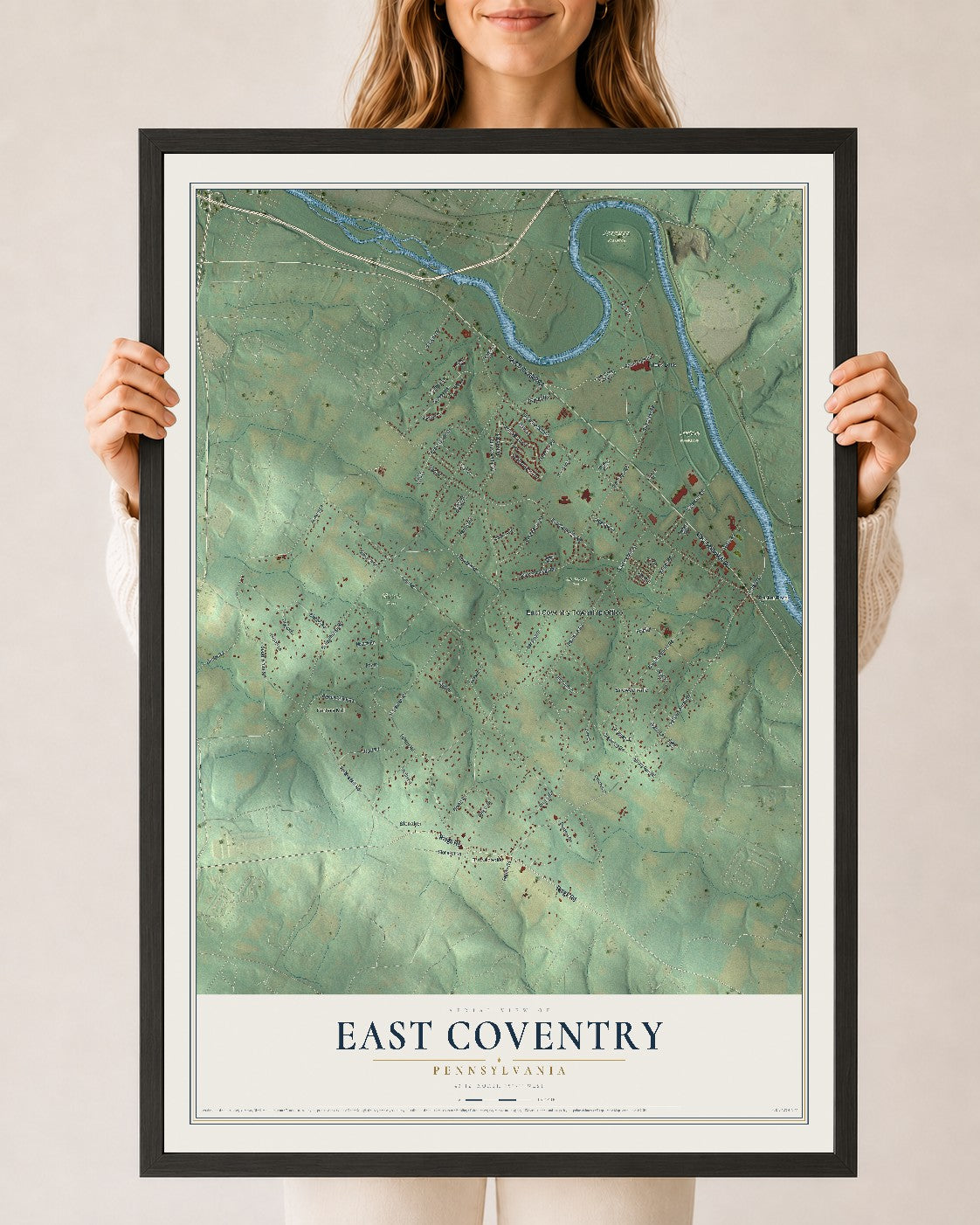 Map of East Coventry, Pennsylvania, 24 x 36 inch print in a black wood frame
