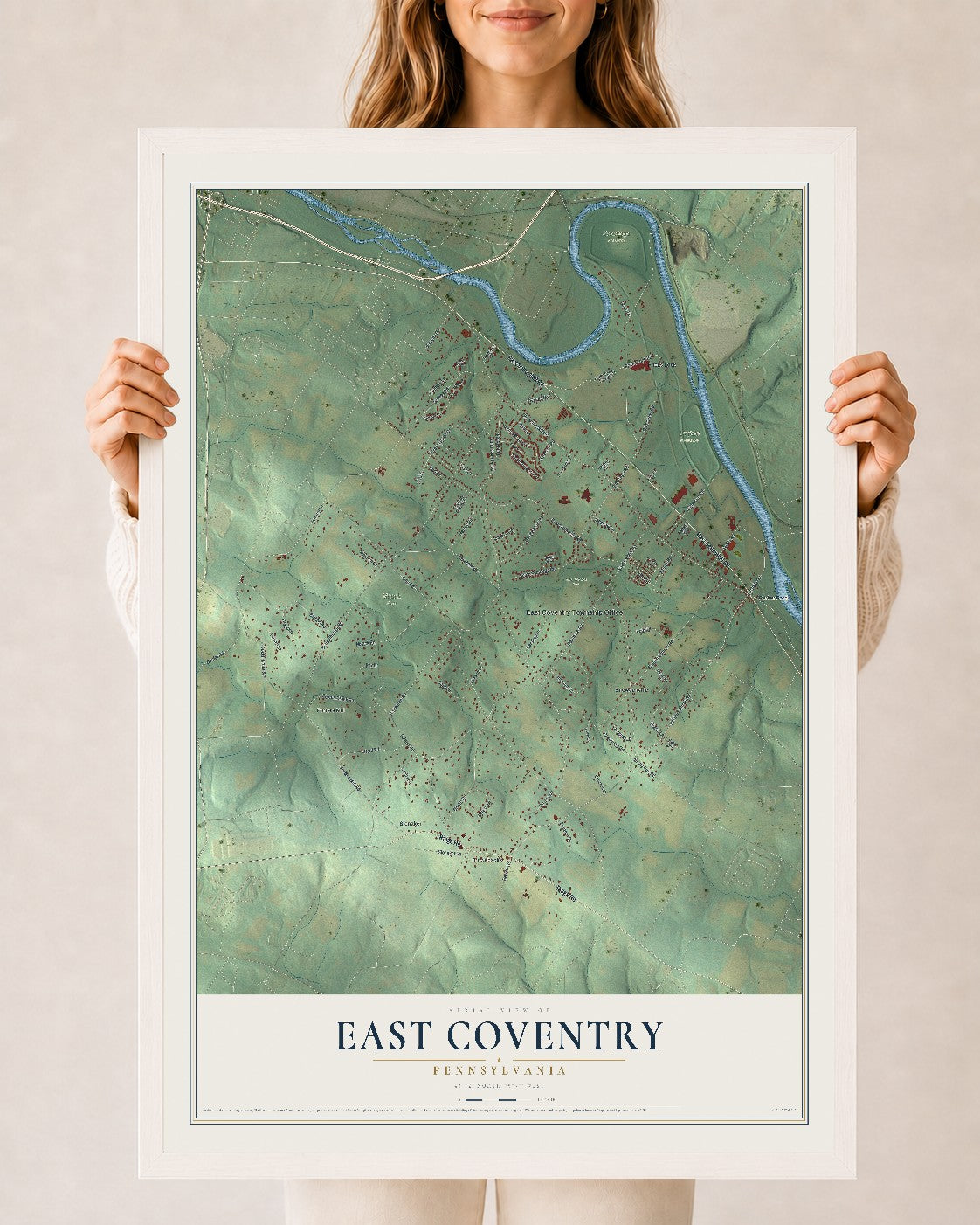 Map of East Coventry, Pennsylvania, 24 x 36 inch print in a white wood frame