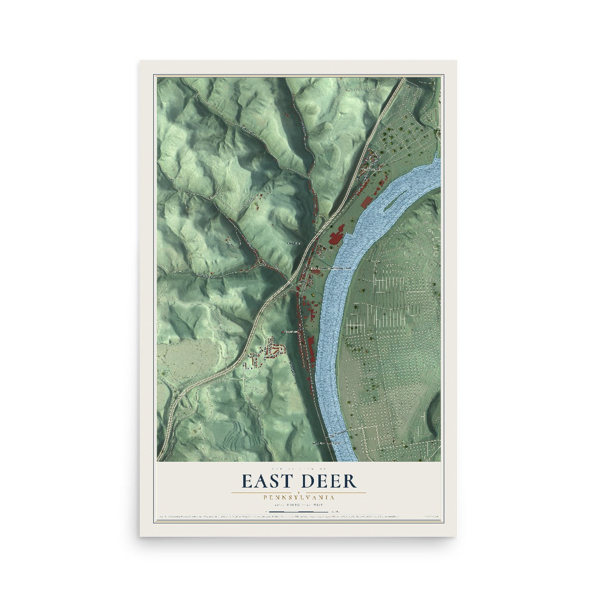 Map of East Deer, Pennsylvania, 12 x 18 inch unframed archival matte print