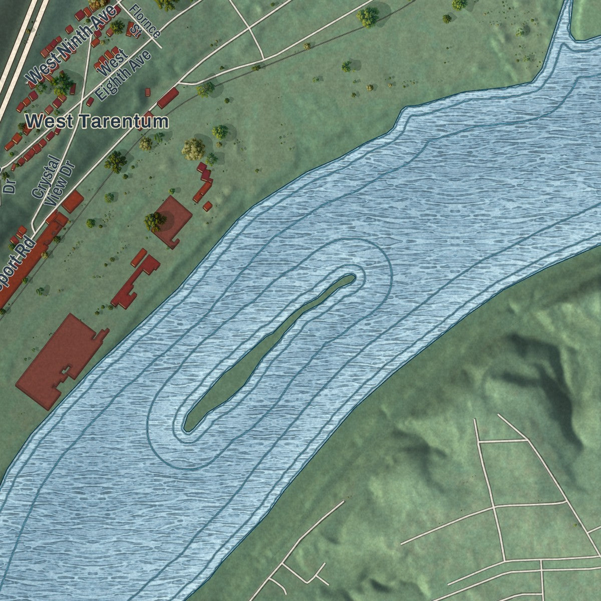 Second close-up of the map of East Deer, Pennsylvania print showing more streets and buildings