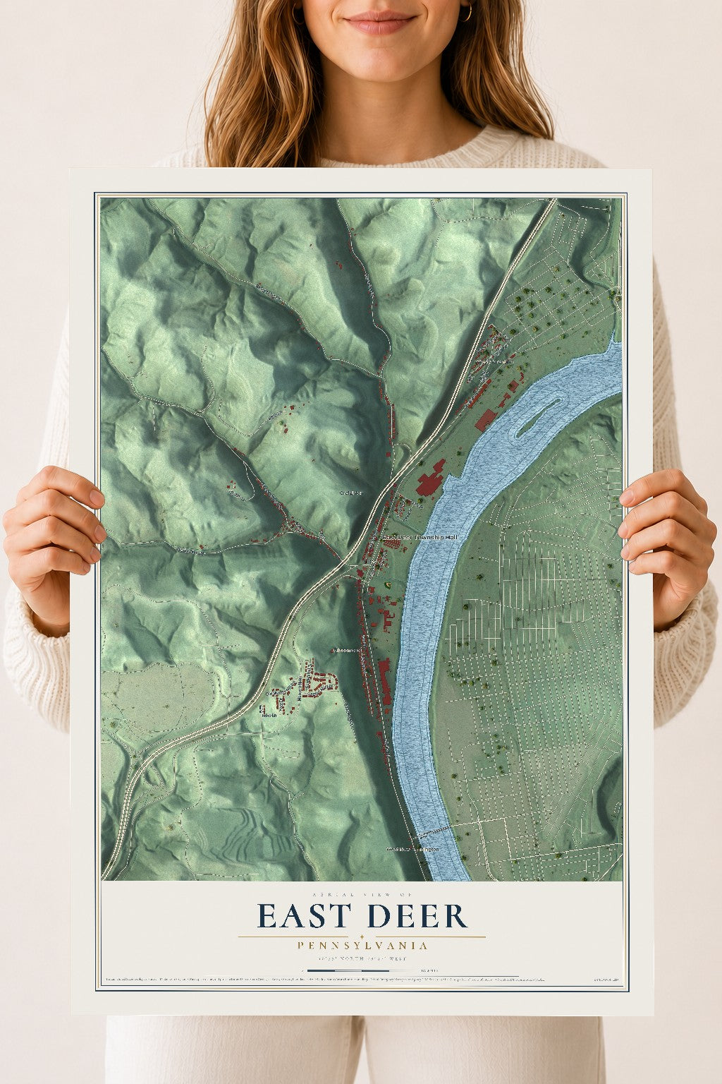 Map of East Deer, Pennsylvania, 18 x 24 inch unframed archival matte print