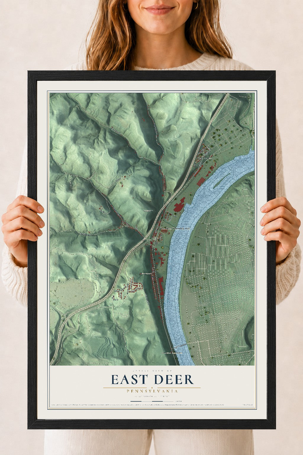 Map of East Deer, Pennsylvania, 18 x 24 inch print in a black wood frame