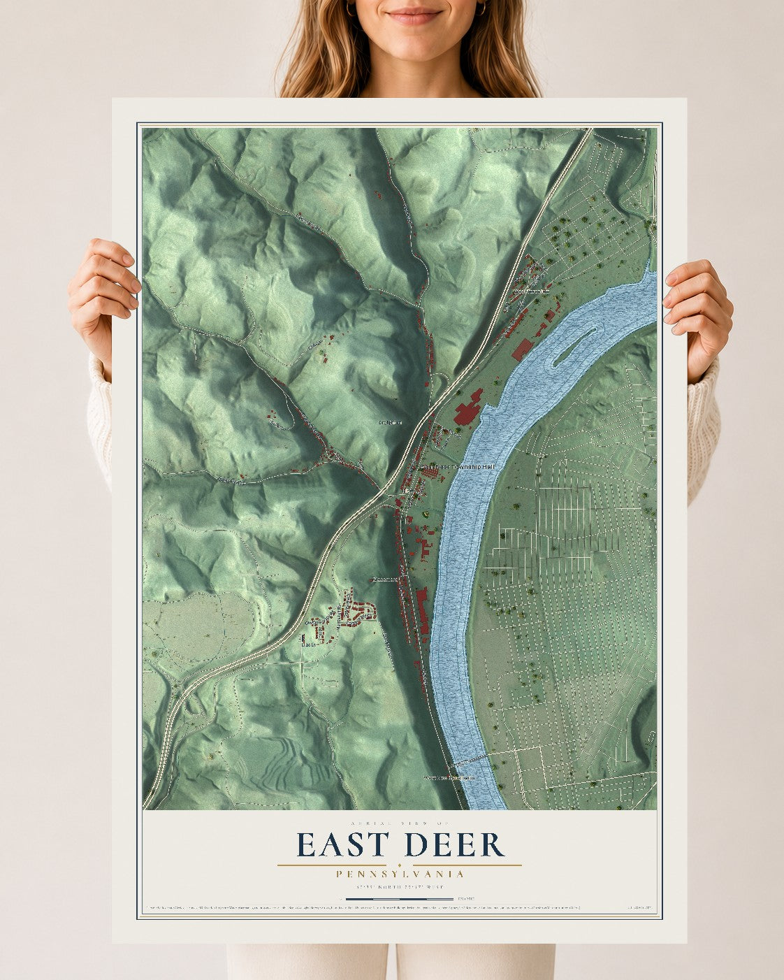 Map of East Deer, Pennsylvania, 24 x 36 inch unframed archival matte print