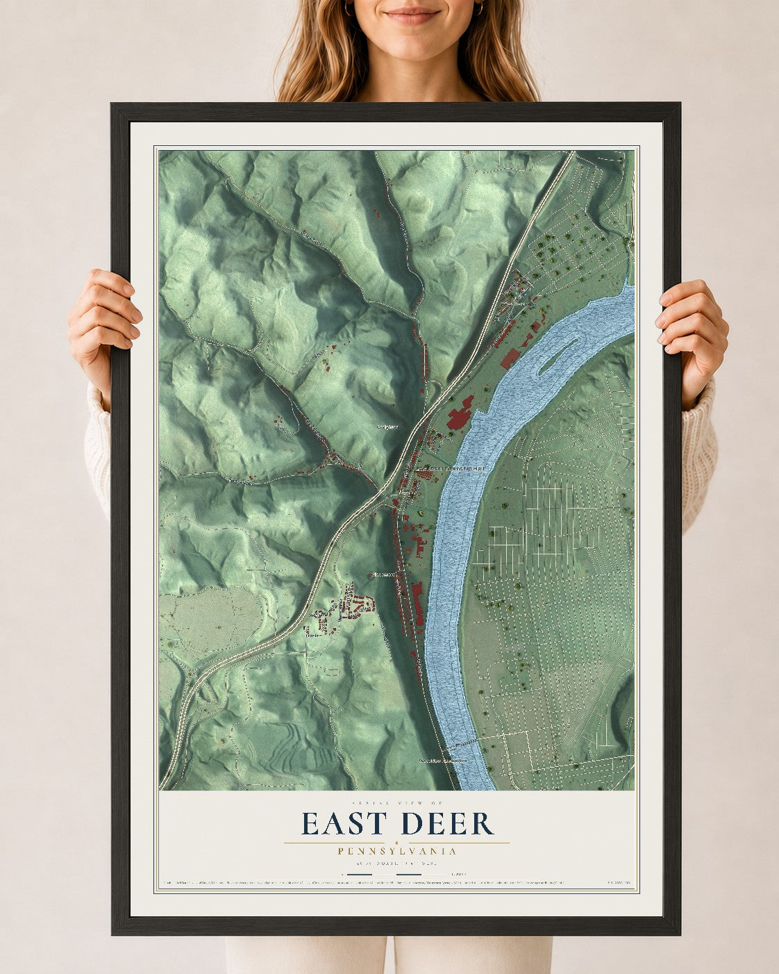 Map of East Deer, Pennsylvania, 24 x 36 inch print in a black wood frame
