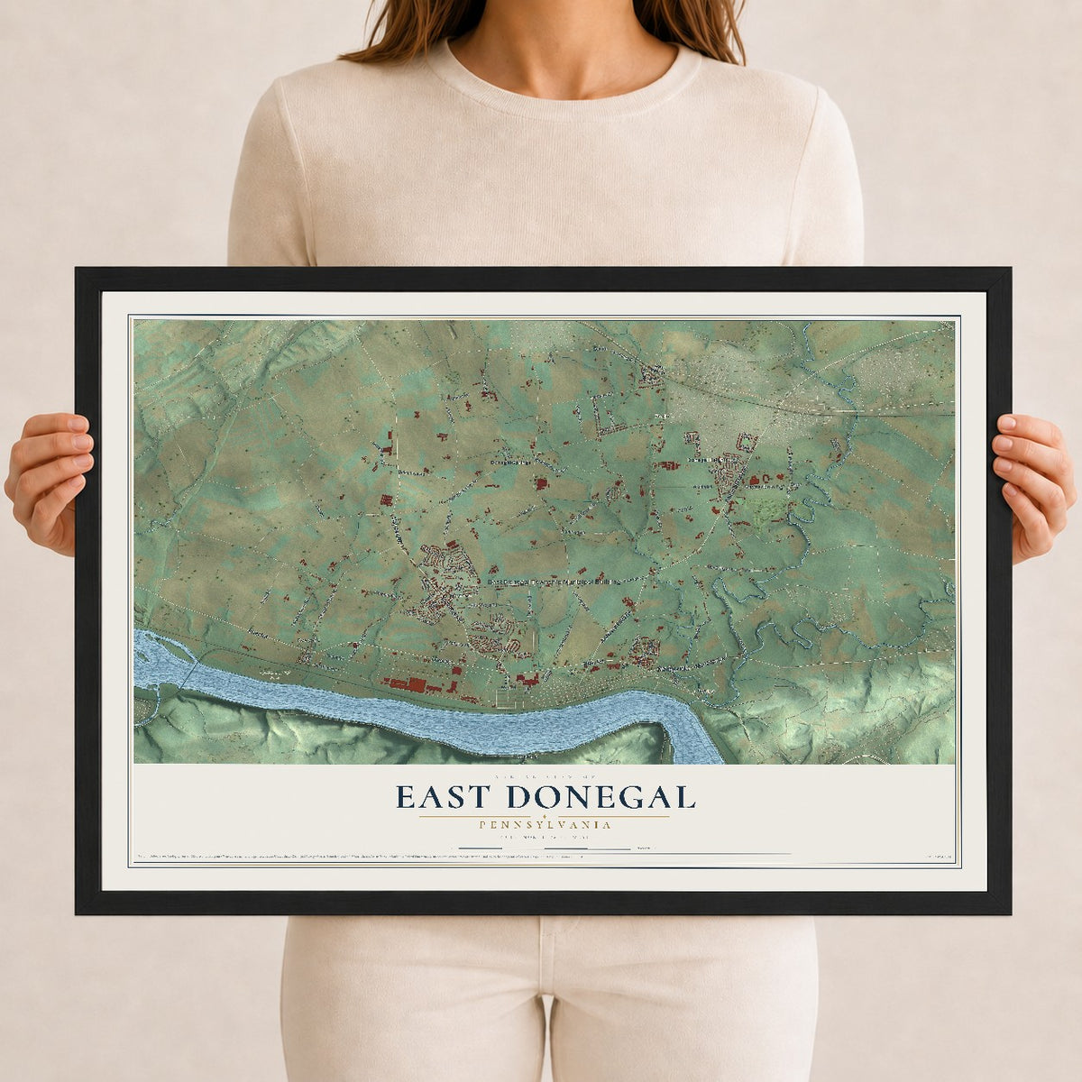 Map of East Donegal, Pennsylvania, 12 x 18 inch print in a black wood frame