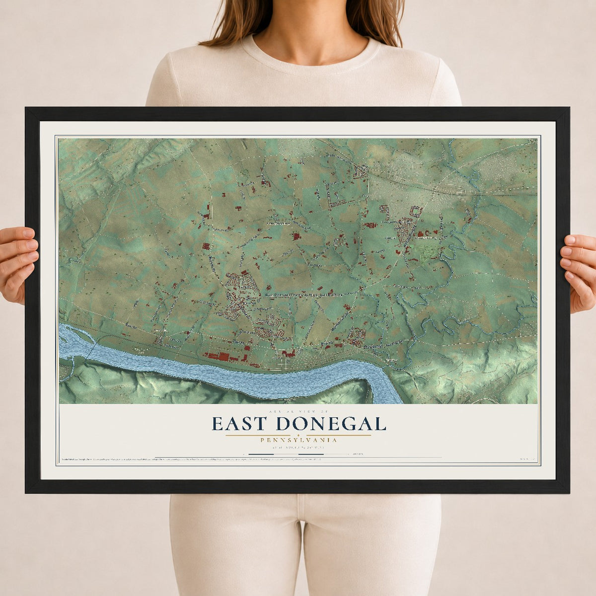 Map of East Donegal, Pennsylvania, 18 x 24 inch print in a black wood frame