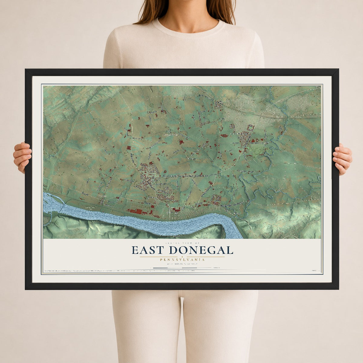 Map of East Donegal, Pennsylvania, 24 x 36 inch print in a black wood frame