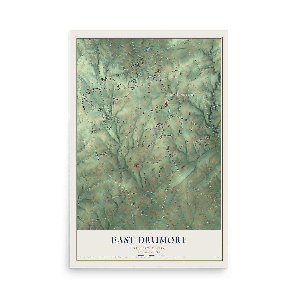 Map of East Drumore, Pennsylvania, 12 x 18 inch unframed archival matte print