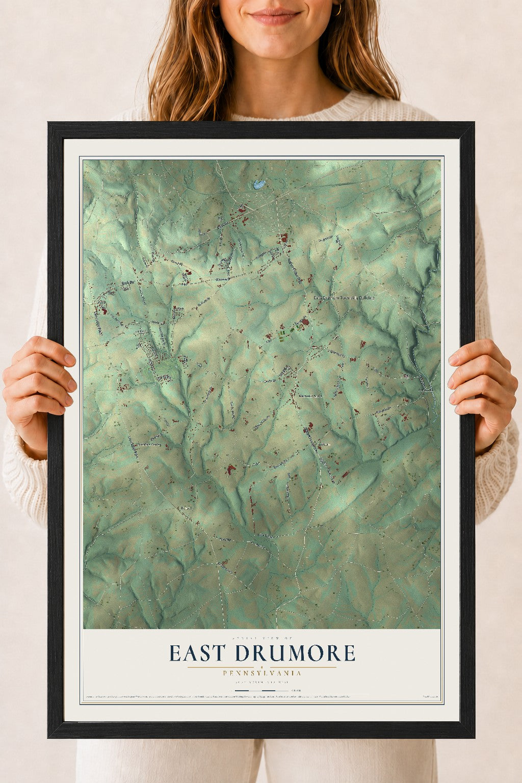 Map of East Drumore, Pennsylvania, 18 x 24 inch print in a black wood frame