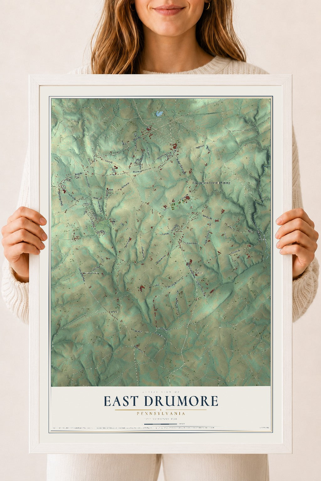 Map of East Drumore, Pennsylvania, 18 x 24 inch print in a white wood frame