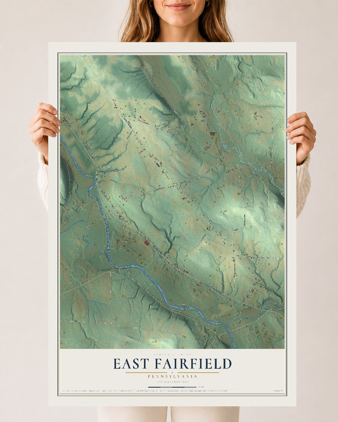 Map of East Fairfield, Pennsylvania, 24 x 36 inch unframed archival matte print