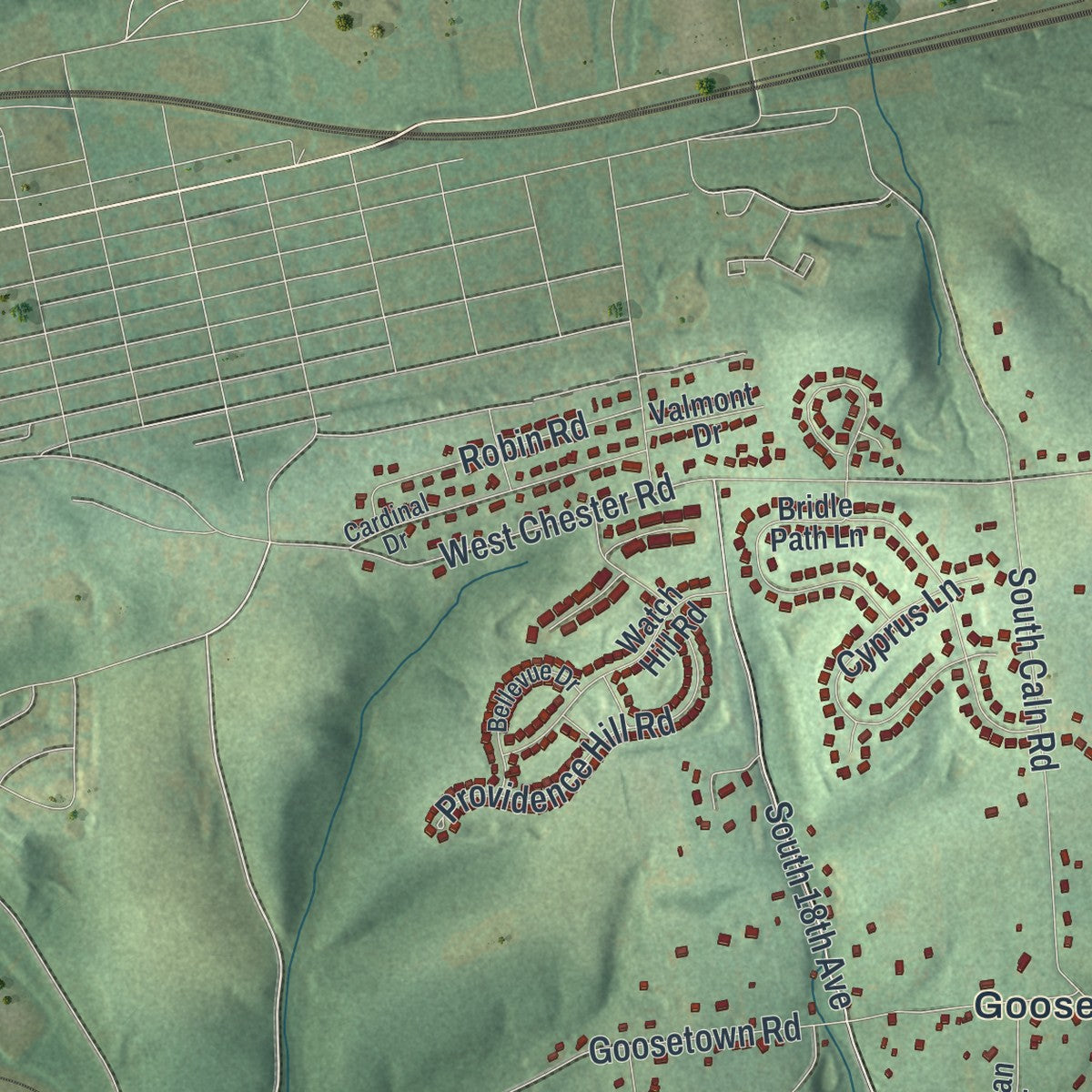 Second close-up of the map of East Fallowfield, Chester County, Pennsylvania print showing more streets and buildings
