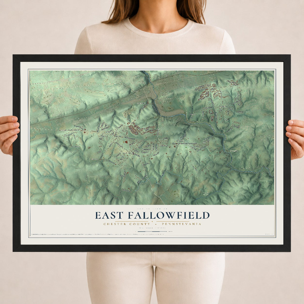 Map of East Fallowfield, Chester County, Pennsylvania, 18 x 24 inch print in a black wood frame