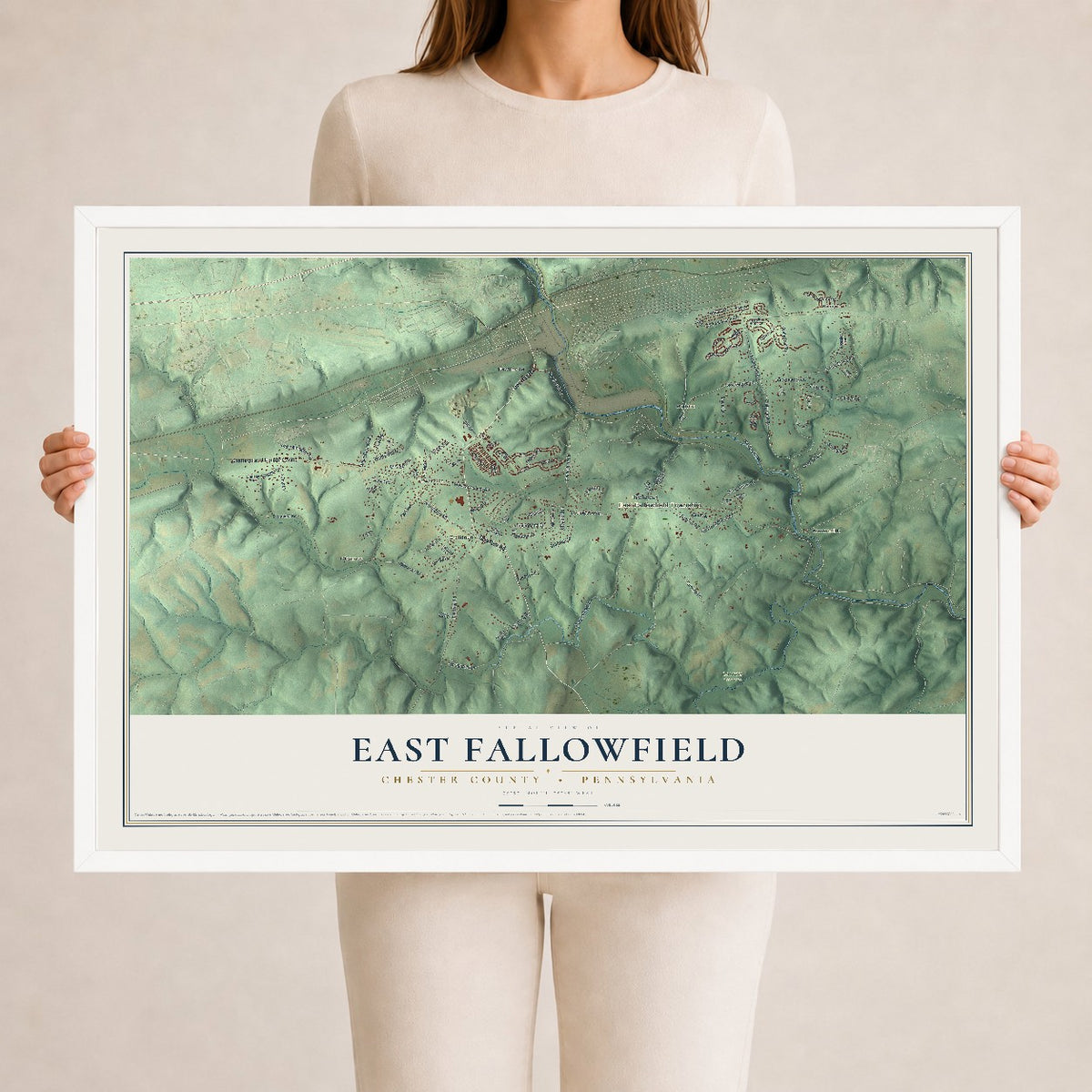Map of East Fallowfield, Chester County, Pennsylvania, 24 x 36 inch print in a white wood frame