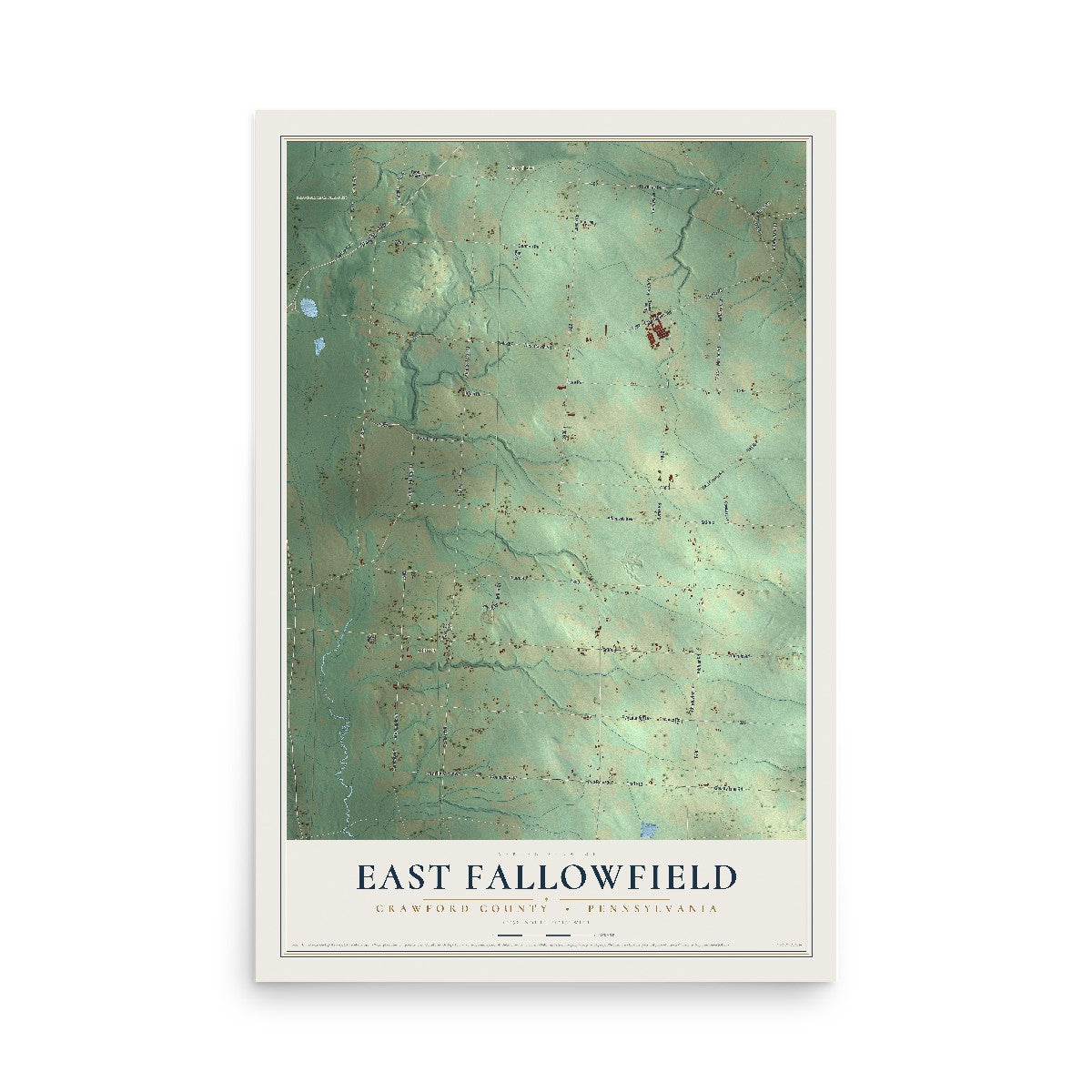 Map of East Fallowfield, Crawford County, Pennsylvania, 12 x 18 inch unframed archival matte print