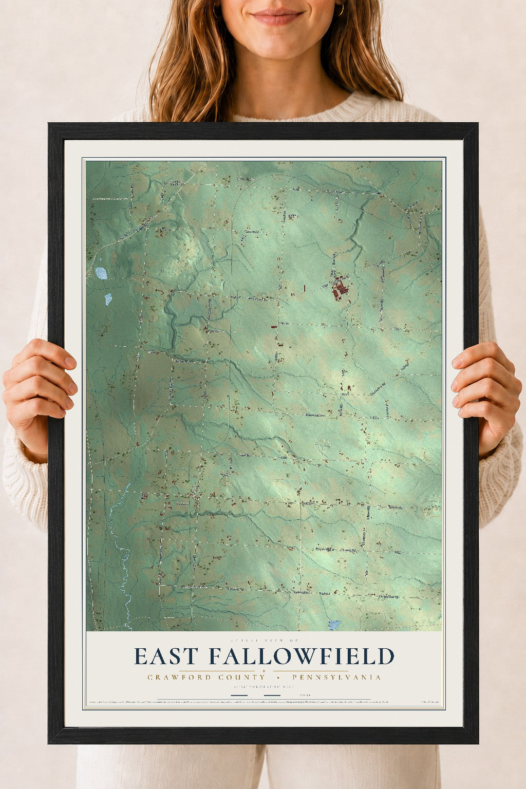 Map of East Fallowfield, Crawford County, Pennsylvania, 18 x 24 inch print in a black wood frame