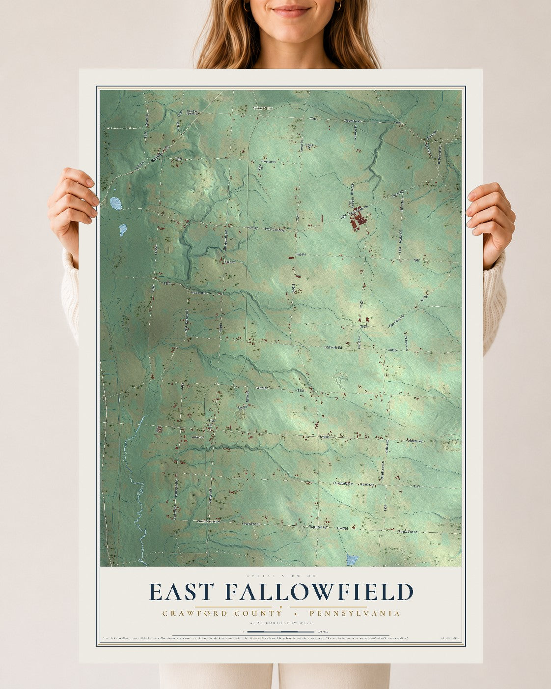 Map of East Fallowfield, Crawford County, Pennsylvania, 24 x 36 inch unframed archival matte print