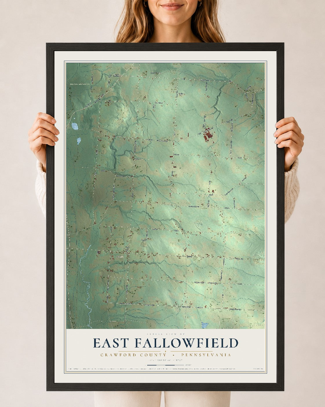 Map of East Fallowfield, Crawford County, Pennsylvania, 24 x 36 inch print in a black wood frame