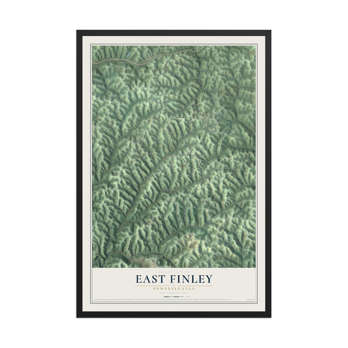 Map of East Finley, Pennsylvania, 12 x 18 inch print in a black wood frame