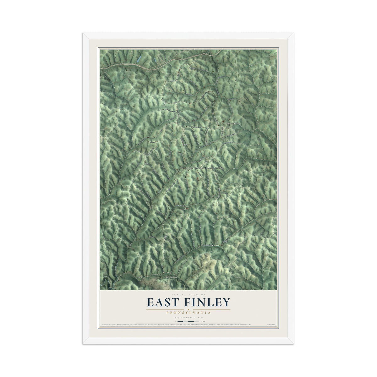 Map of East Finley, Pennsylvania, 12 x 18 inch print in a white wood frame