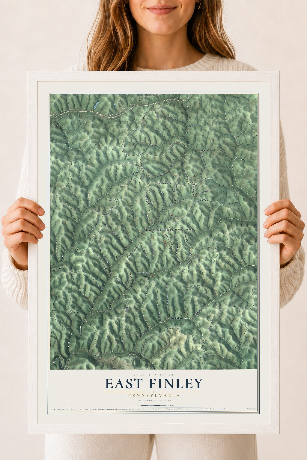 Map of East Finley, Pennsylvania, 18 x 24 inch print in a white wood frame