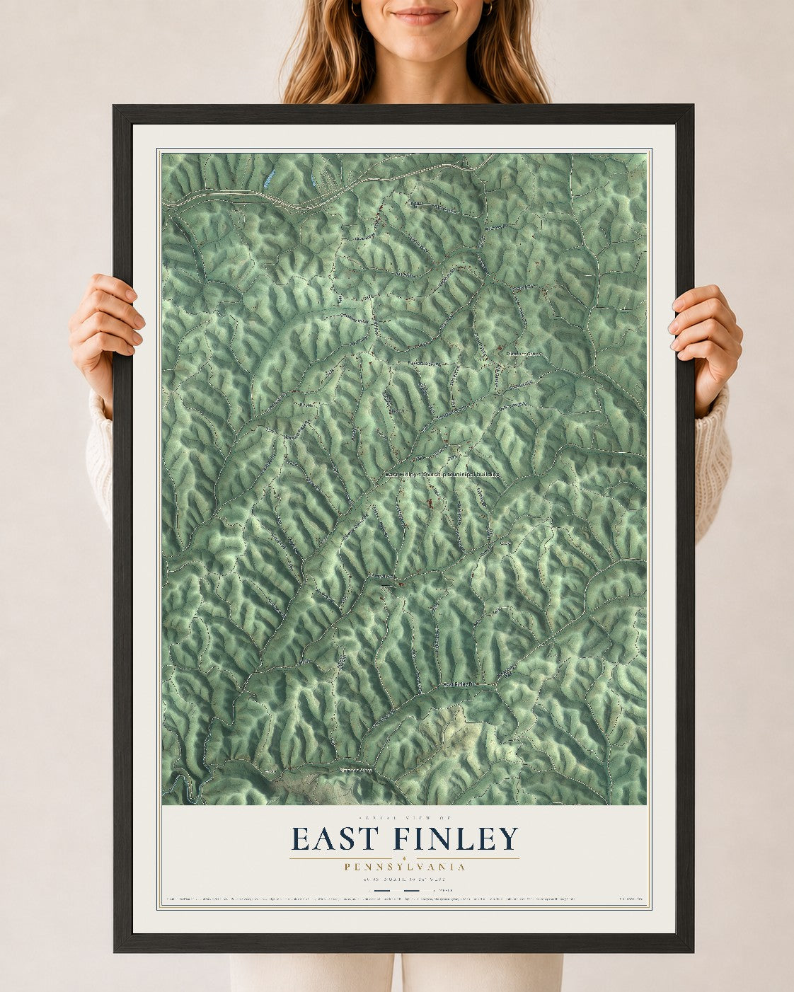 Map of East Finley, Pennsylvania, 24 x 36 inch print in a black wood frame