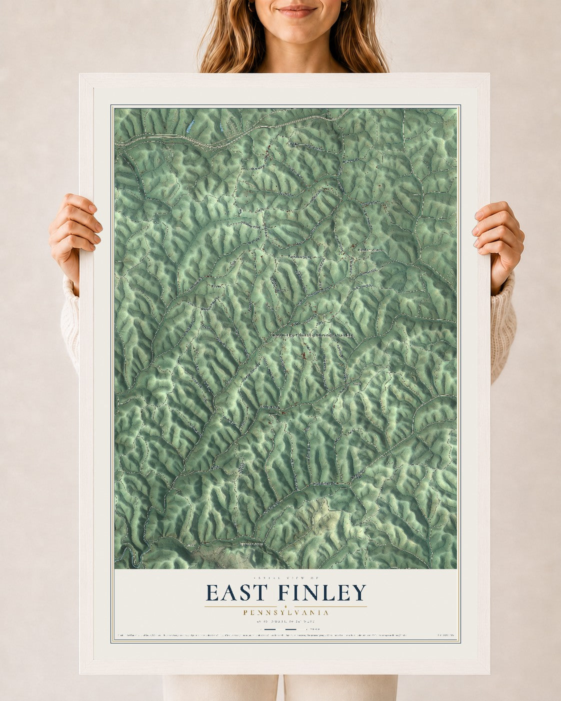 Map of East Finley, Pennsylvania, 24 x 36 inch print in a white wood frame