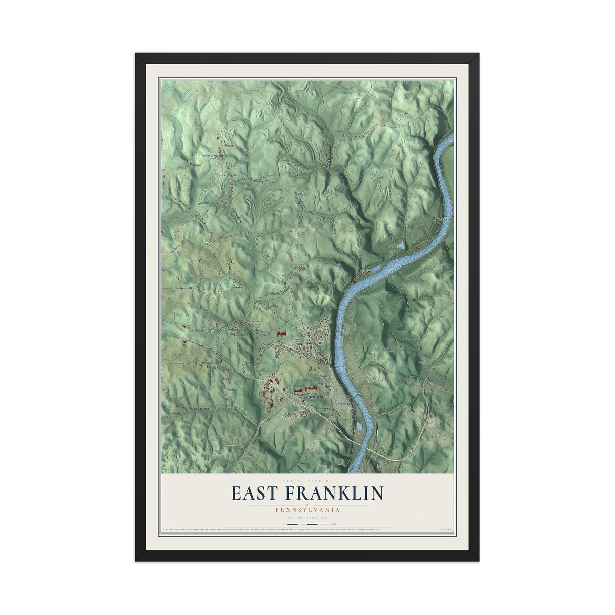 Map of East Franklin, Pennsylvania, 12 x 18 inch print in a black wood frame
