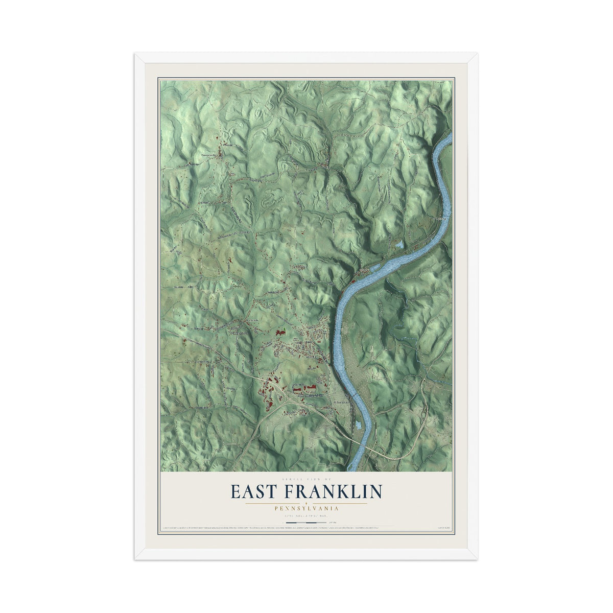 Map of East Franklin, Pennsylvania, 12 x 18 inch print in a white wood frame