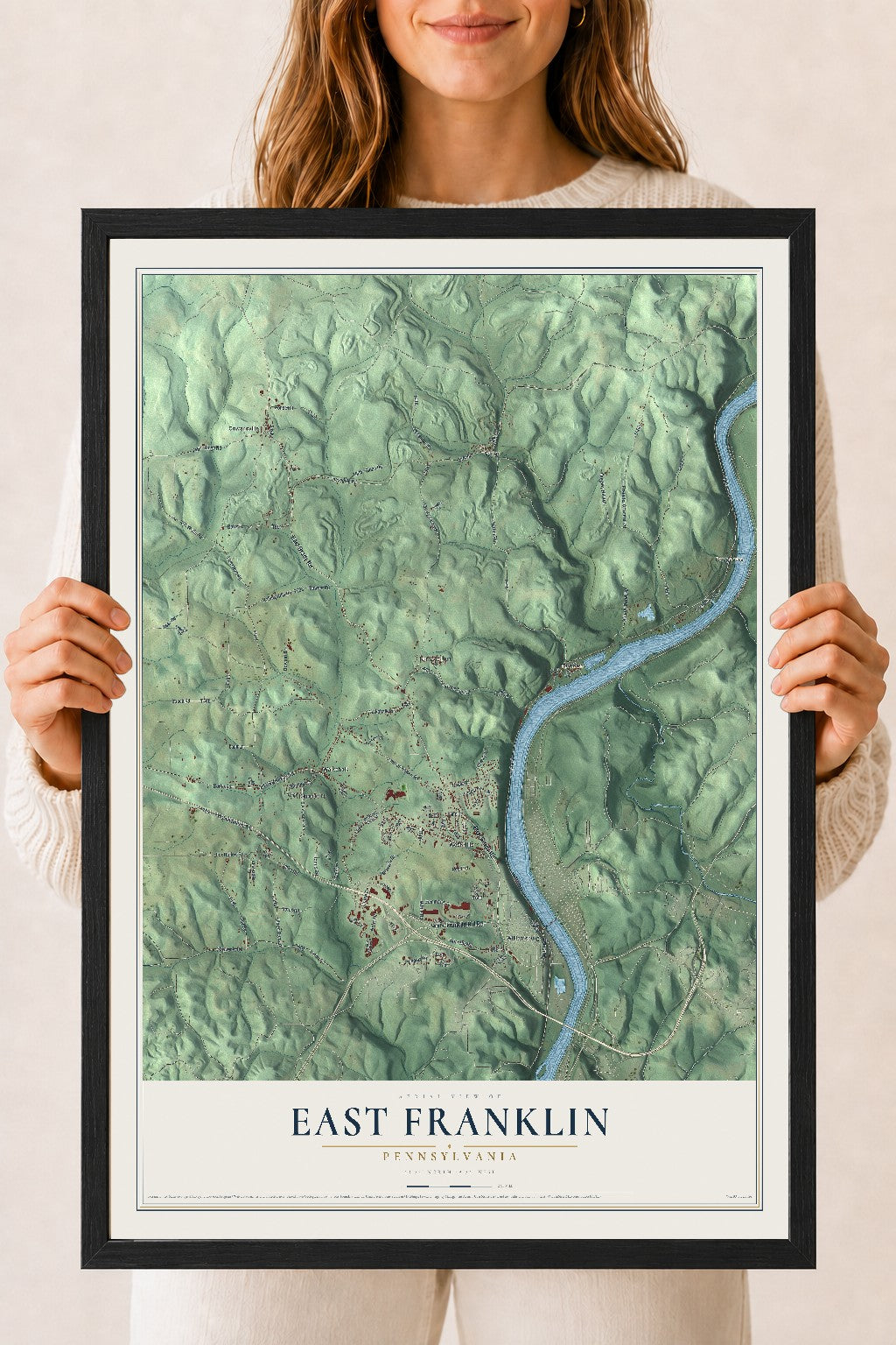 Map of East Franklin, Pennsylvania, 18 x 24 inch print in a black wood frame