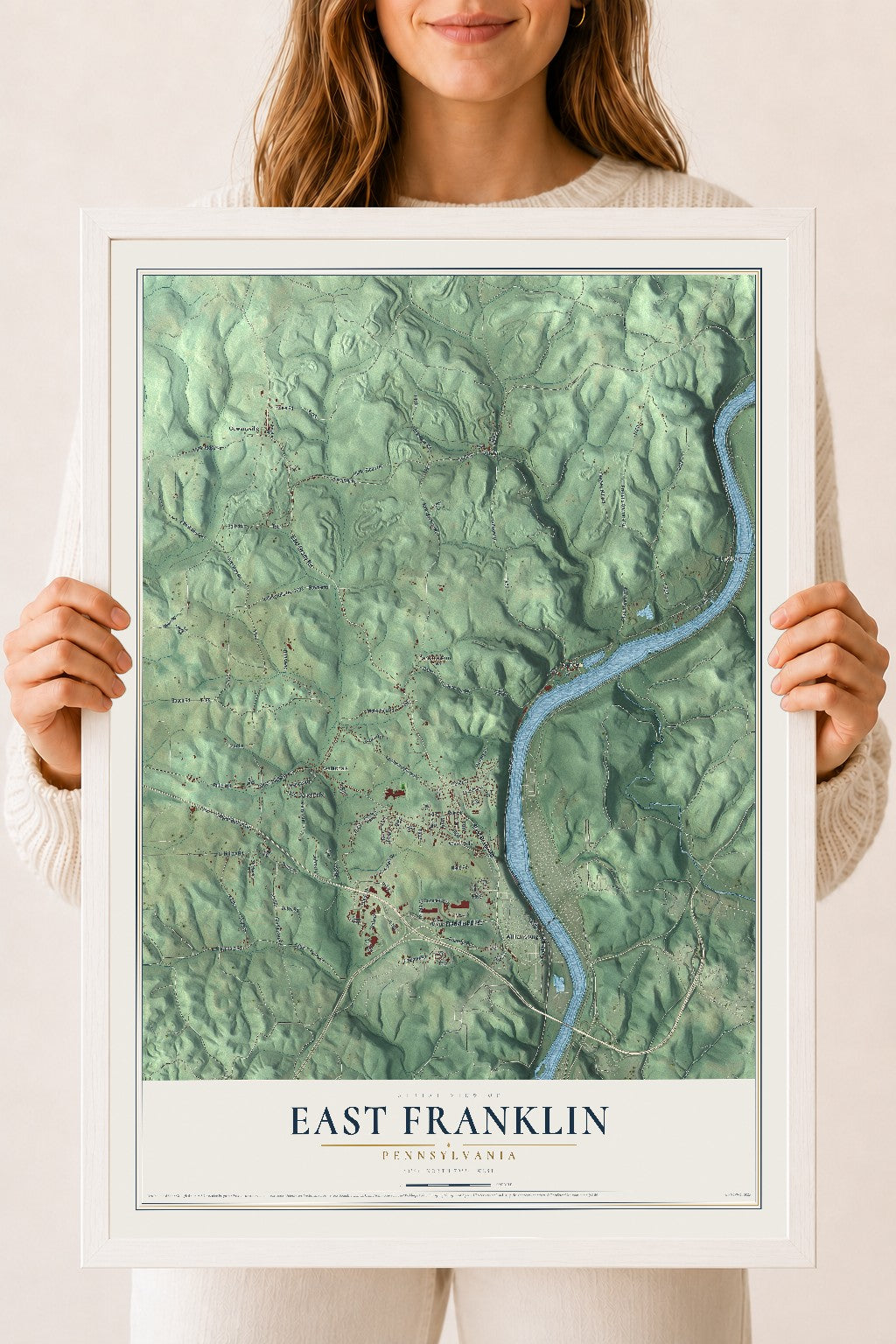 Map of East Franklin, Pennsylvania, 18 x 24 inch print in a white wood frame