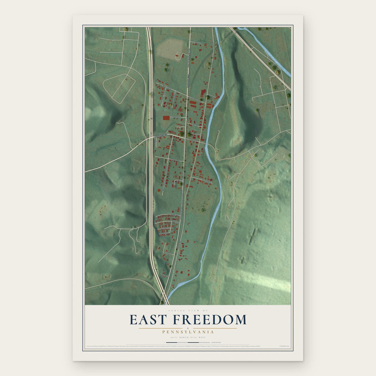 East Freedom, Pennsylvania map print, the full design