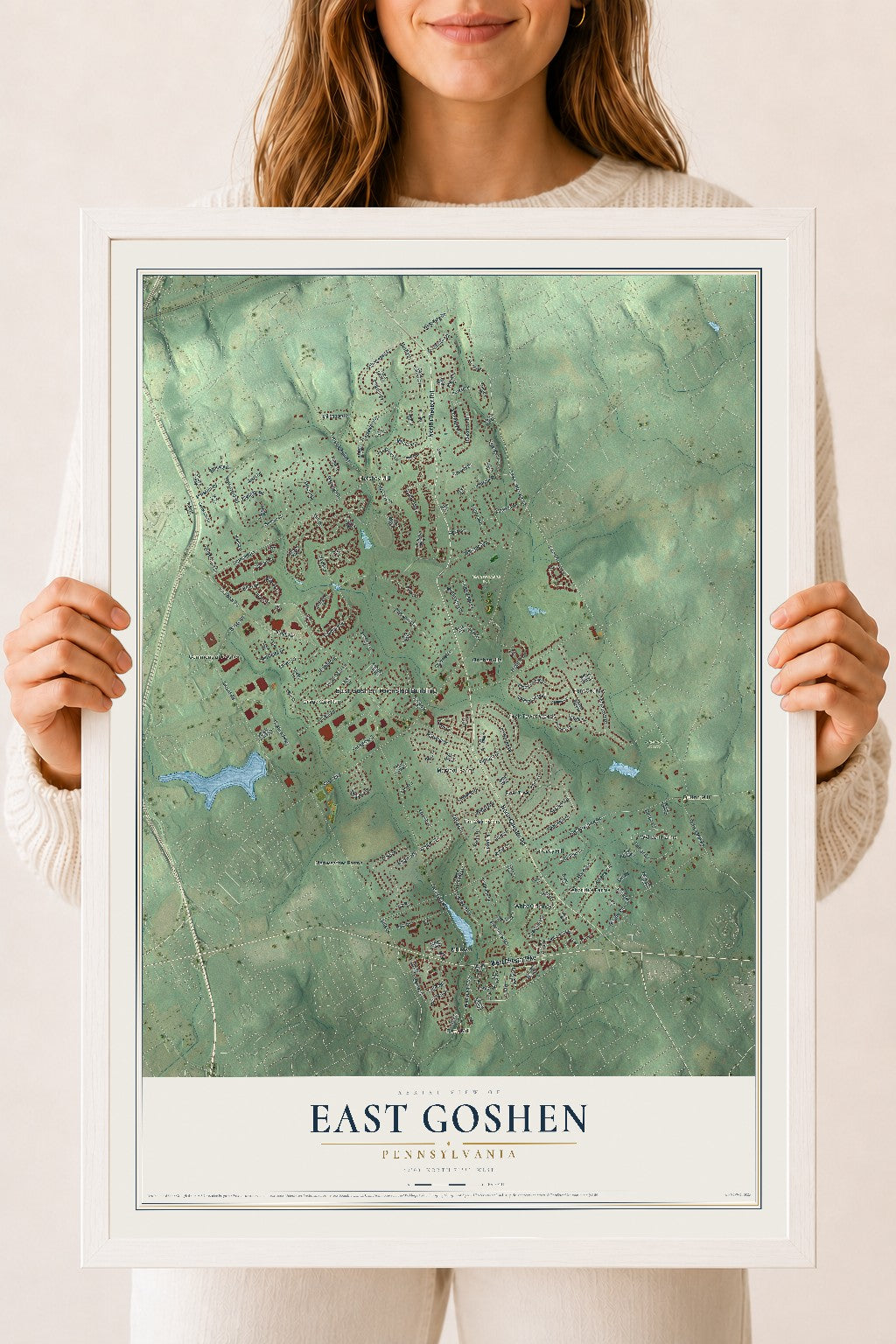 Map of East Goshen, Pennsylvania, 18 x 24 inch print in a white wood frame