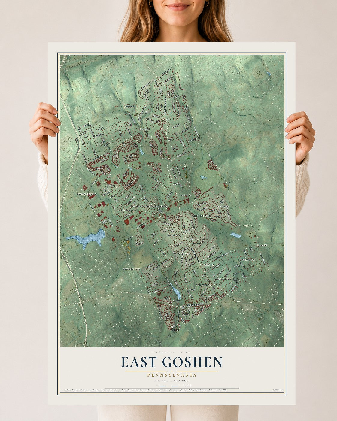 Map of East Goshen, Pennsylvania, 24 x 36 inch unframed archival matte print