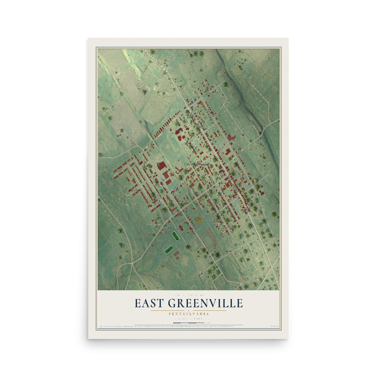 Map of East Greenville, Pennsylvania, 12 x 18 inch unframed archival matte print