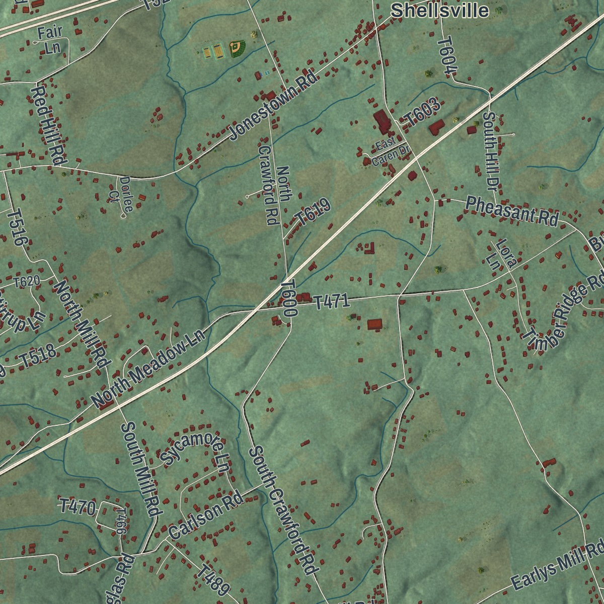 Second close-up of the map of East Hanover, Dauphin County, Pennsylvania print showing more streets and buildings