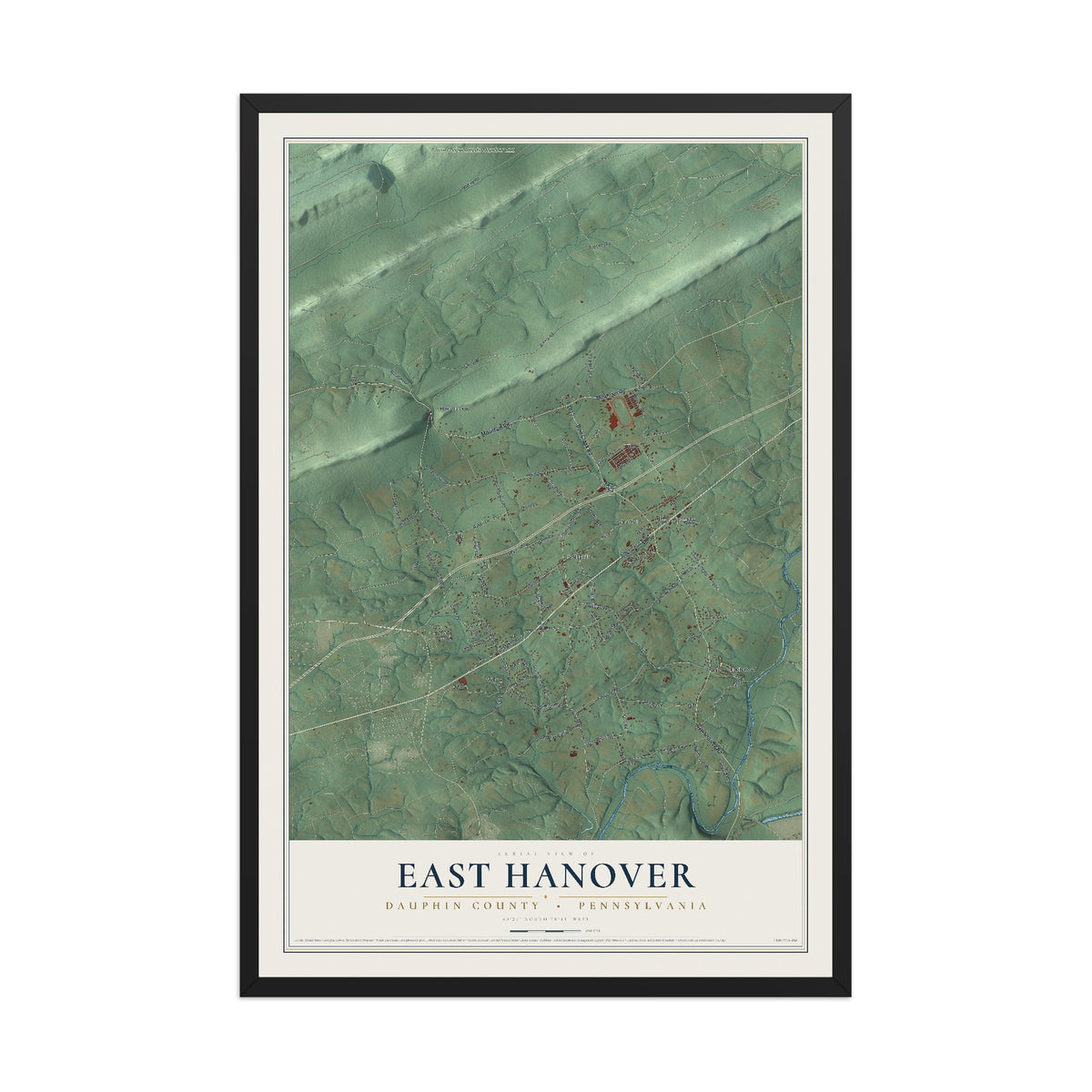 Map of East Hanover, Dauphin County, Pennsylvania, 12 x 18 inch print in a black wood frame