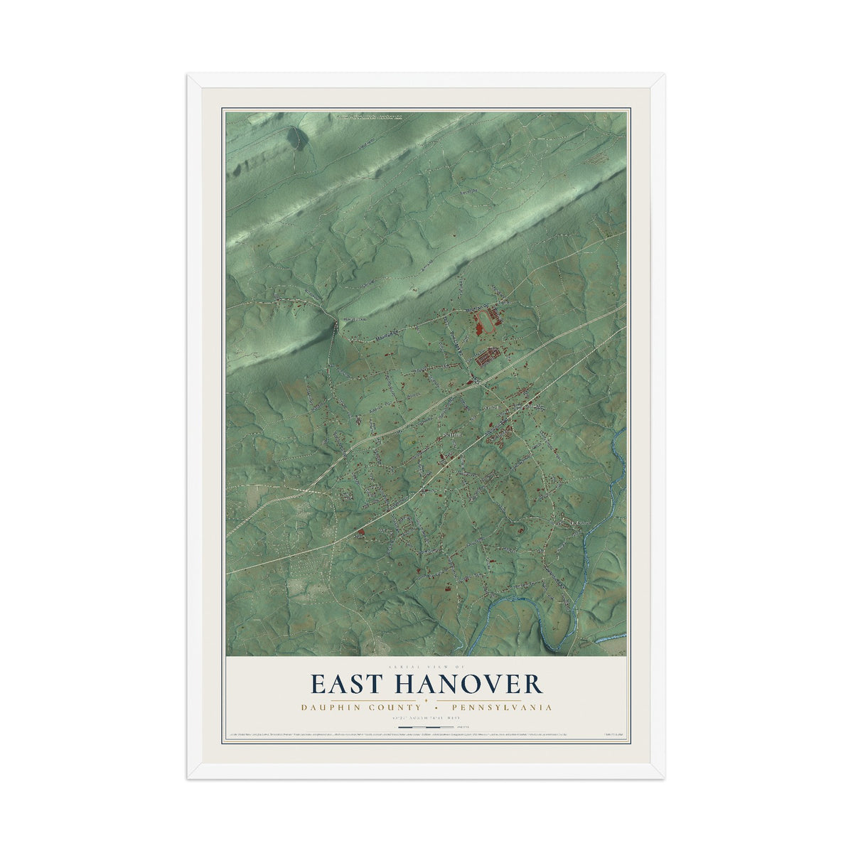 Map of East Hanover, Dauphin County, Pennsylvania, 12 x 18 inch print in a white wood frame