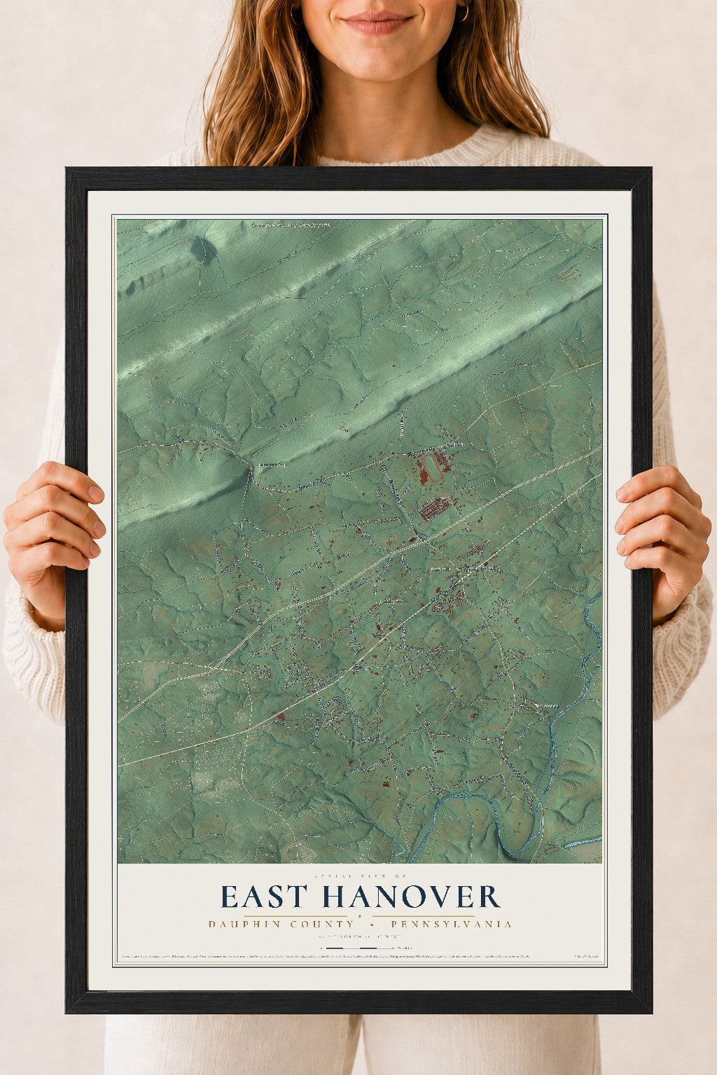 Map of East Hanover, Dauphin County, Pennsylvania, 18 x 24 inch print in a black wood frame