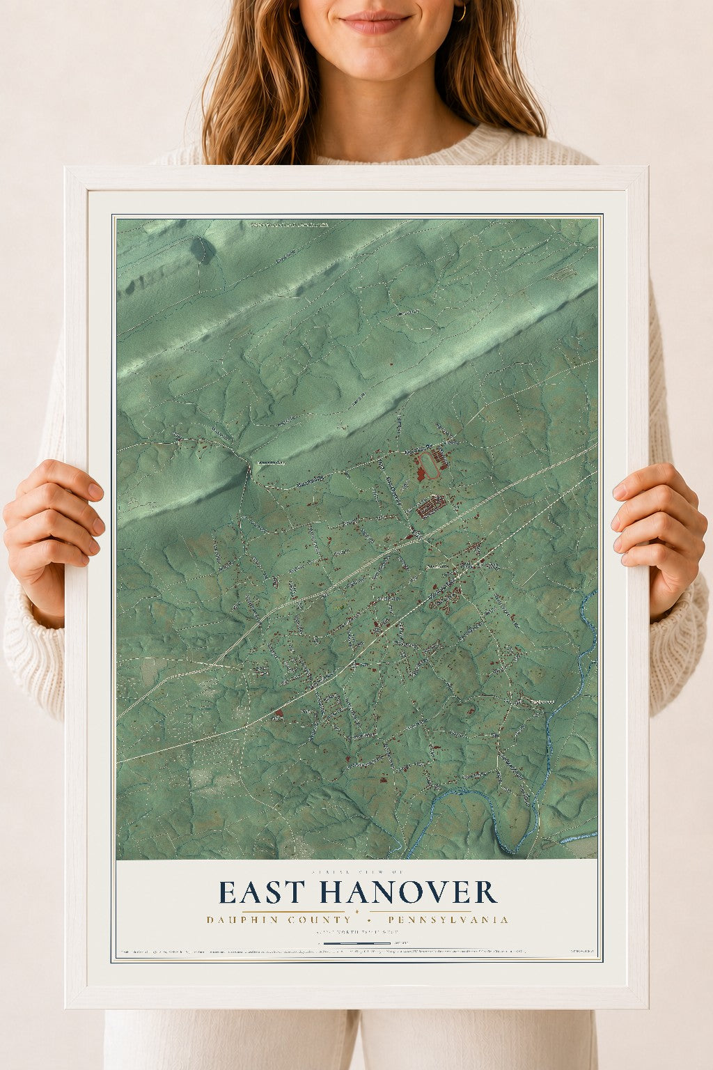 Map of East Hanover, Dauphin County, Pennsylvania, 18 x 24 inch print in a white wood frame