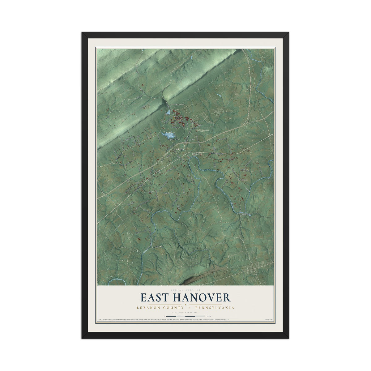 Map of East Hanover, Lebanon County, Pennsylvania, 12 x 18 inch print in a black wood frame
