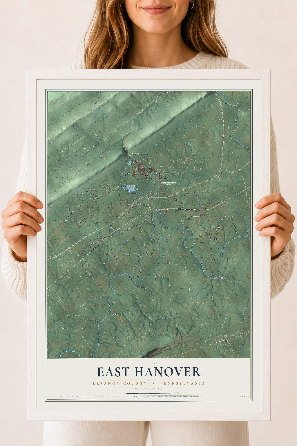 Map of East Hanover, Lebanon County, Pennsylvania, 18 x 24 inch print in a white wood frame