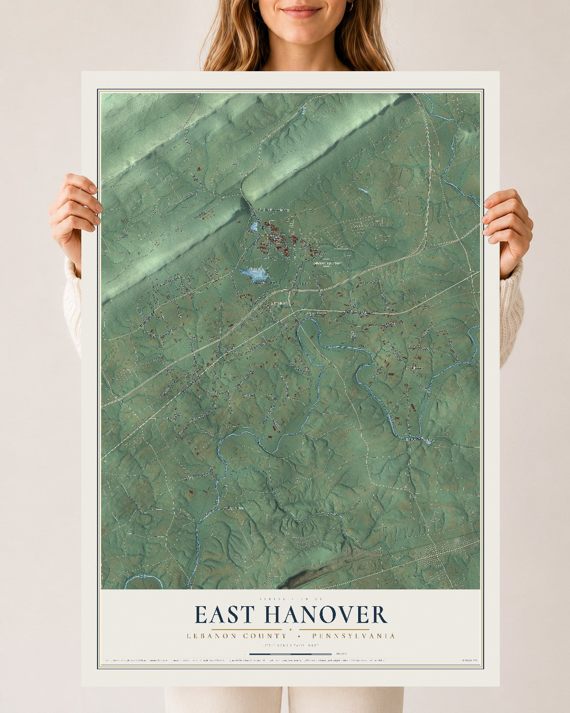 Map of East Hanover, Lebanon County, Pennsylvania, 24 x 36 inch unframed archival matte print
