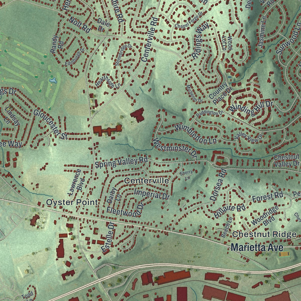 Close-up of the map of East Hempfield, Pennsylvania print showing street and building detail