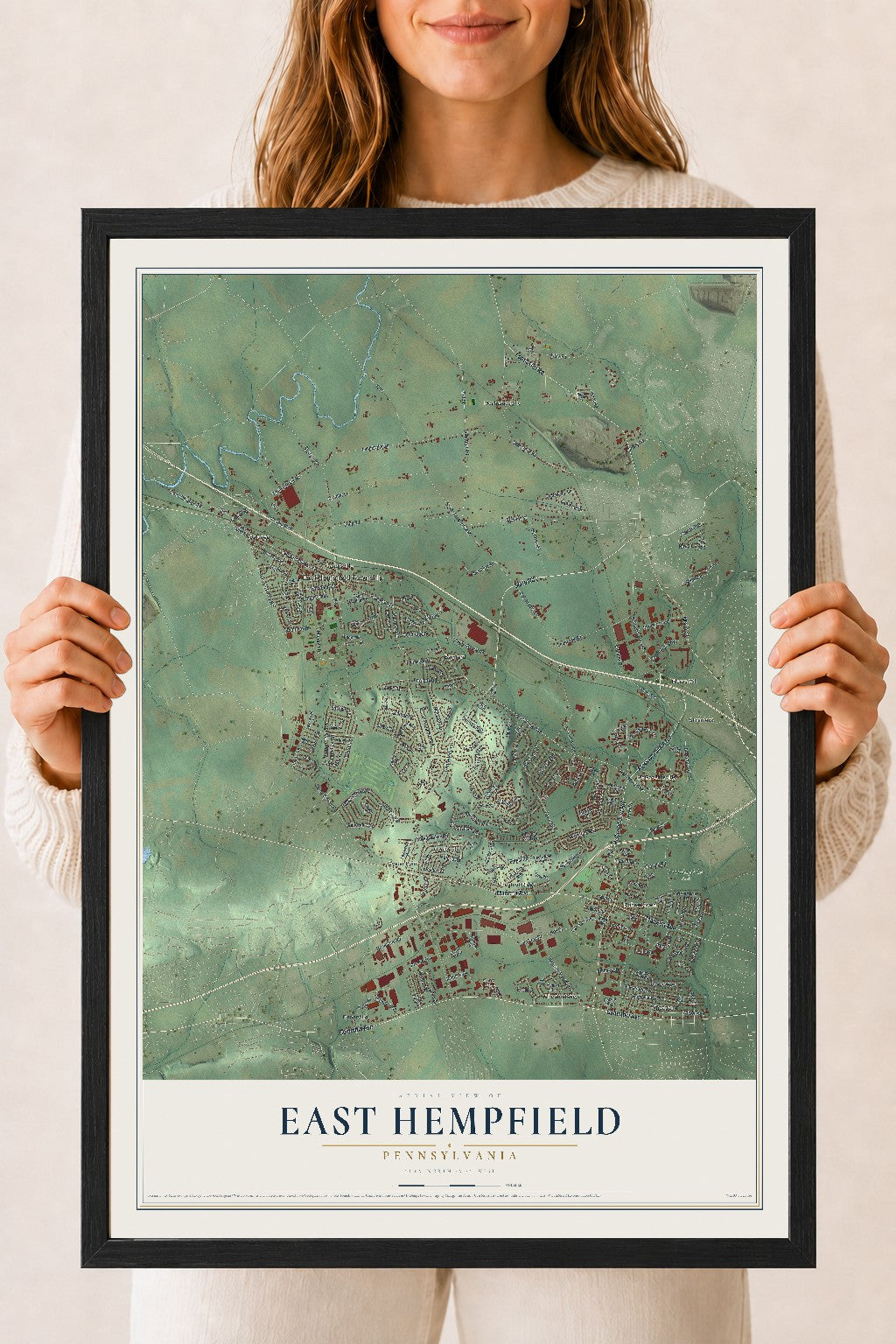 Map of East Hempfield, Pennsylvania, 18 x 24 inch print in a black wood frame